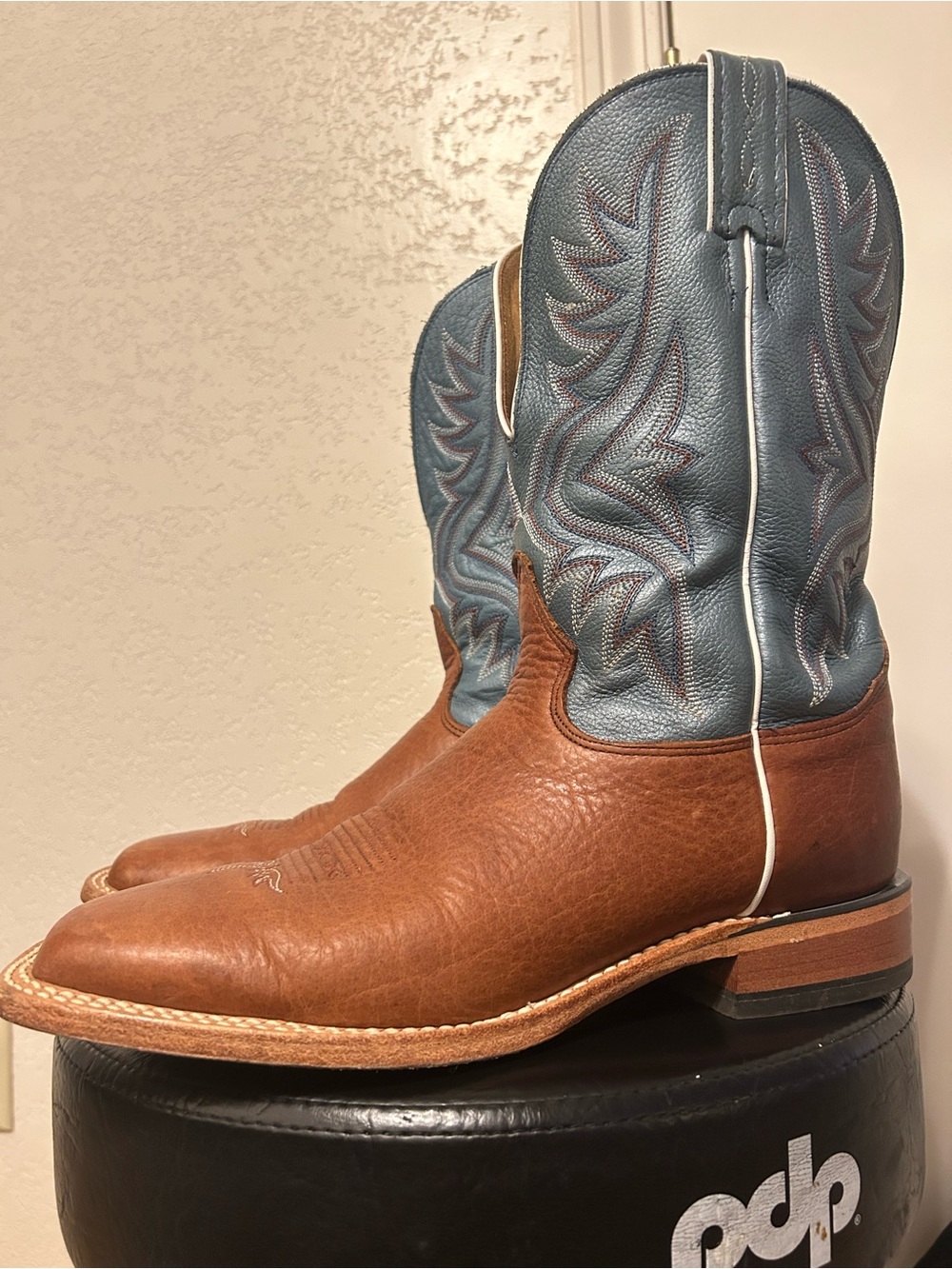 Tony Lama Men's Bison Americana Western Boots - Pecan Bison/Blue